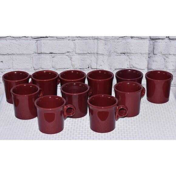 Homer Laughlin HCL Fiesta Wear Burgundy Ring Handle Flat Coffee Tea Mug Set-12 - Picture 2 of 10